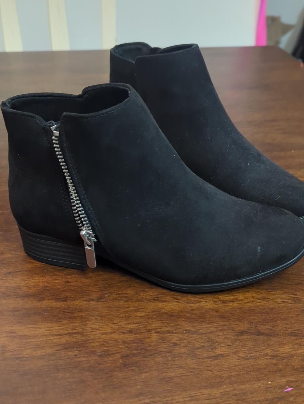Black Suede Ankle Booties with Side Zip Detail
